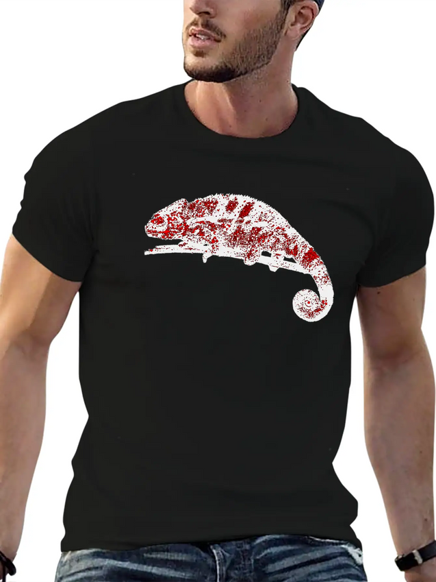 Chamaeleon Red Lightweight Cotton T-Shirt – Daily Comfort Graphic Shirt