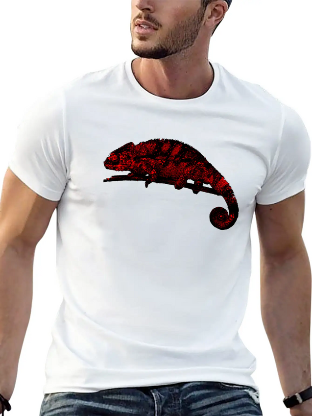 Chamaeleon Red Lightweight Cotton T-Shirt – Daily Comfort Graphic Shirt