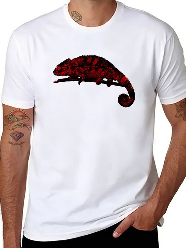 Chamaeleon Red Lightweight Cotton T-Shirt – Daily Comfort Graphic Shirt
