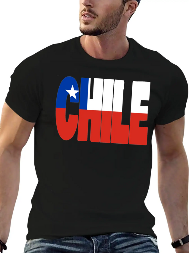 Chile Flag Stencil Lightweight Cotton T-Shirt – Daily Comfort Graphic Shirt