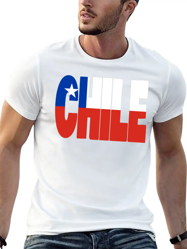 Chile Flag Stencil Lightweight Cotton T-Shirt – Daily Comfort Graphic Shirt
