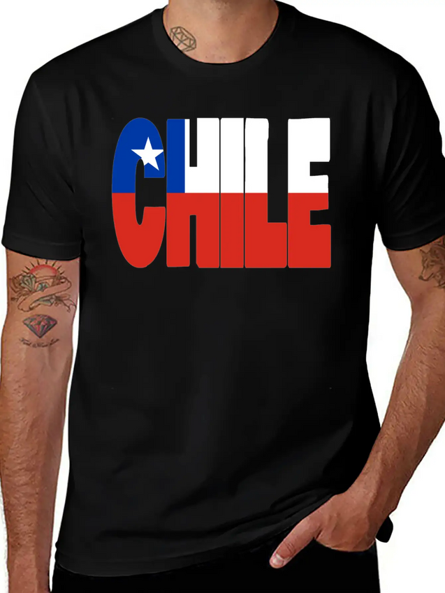 Chile Flag Stencil Lightweight Cotton T-Shirt – Daily Comfort Graphic Shirt