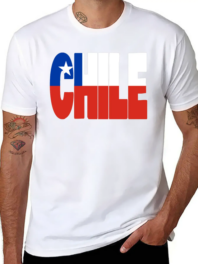Chile Flag Stencil Lightweight Cotton T-Shirt – Daily Comfort Graphic Shirt