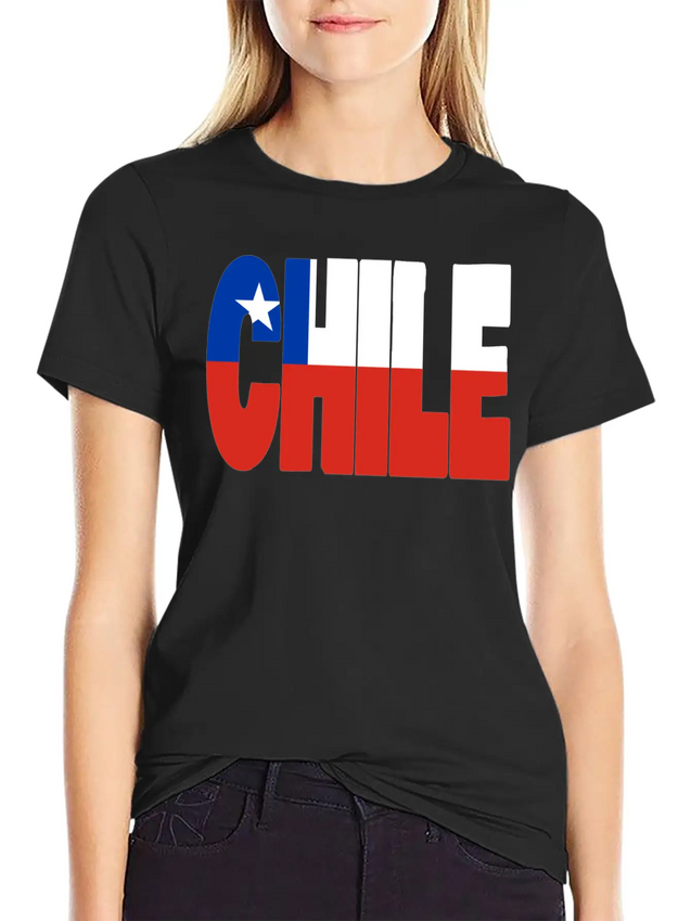 Chile Flag Stencil Lightweight Cotton T-Shirt – Daily Comfort Graphic Shirt