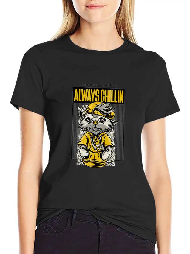 Chill Cat Gift For Teen Cool Animal Streetwear Hip Lightweight Cotton T-Shirt – Daily Comfort Graphic Shirt