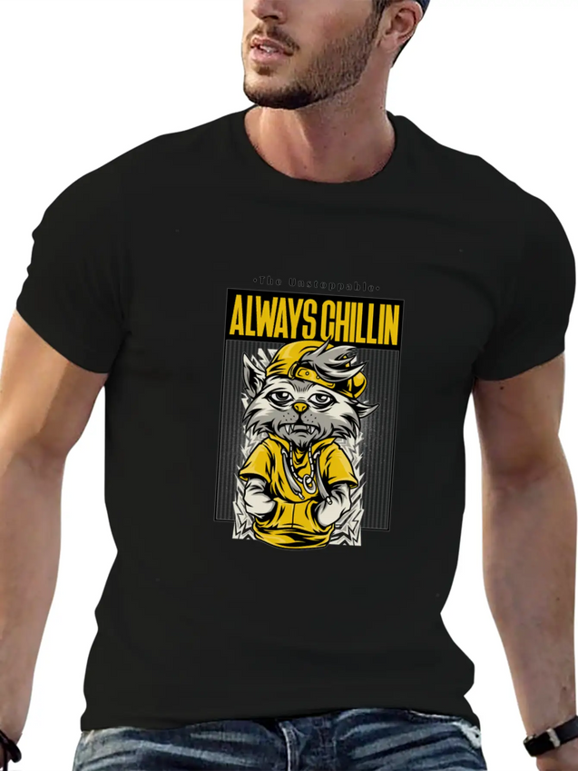 Chill Cat Gift For Teen Cool Animal Streetwear Hip Lightweight Cotton T-Shirt – Daily Comfort Graphic Shirt