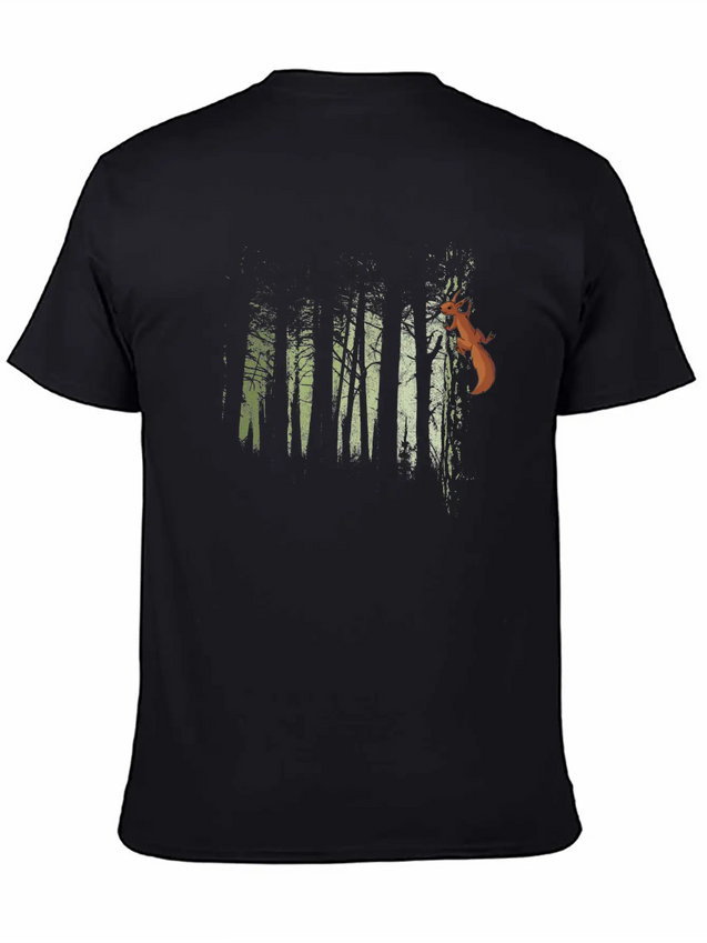 Climbing Squirrel Critter Romantic Twilight Forest Lightweight Cotton T-Shirt – Daily Comfort Graphic Shirt