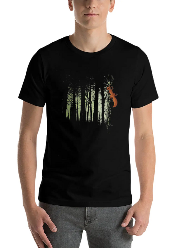 Climbing Squirrel Critter Romantic Twilight Forest Lightweight Cotton T-Shirt – Daily Comfort Graphic Shirt