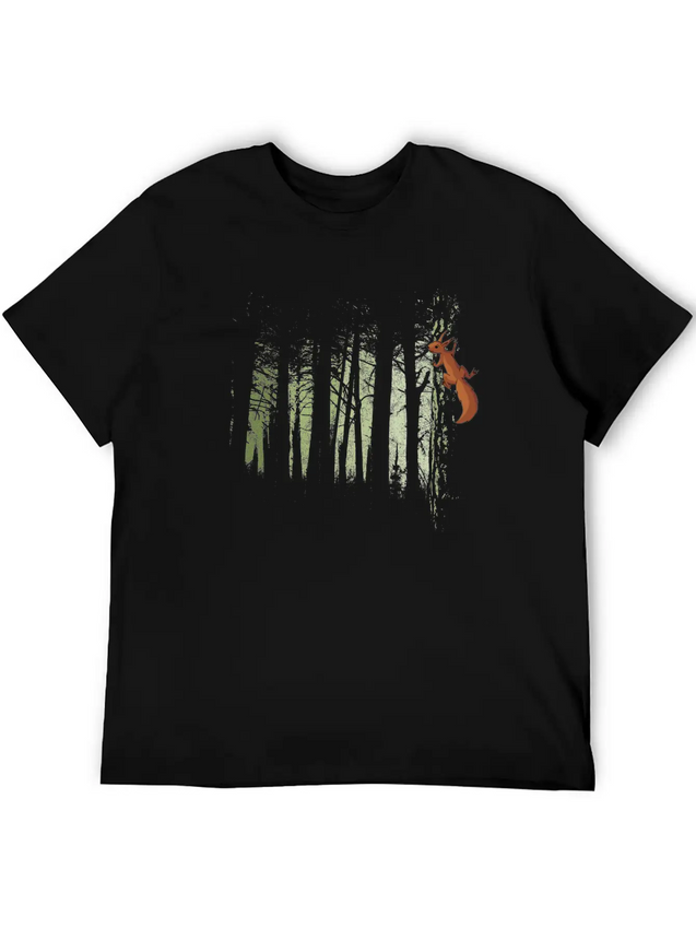 Climbing Squirrel Critter Romantic Twilight Forest Lightweight Cotton T-Shirt – Daily Comfort Graphic Shirt