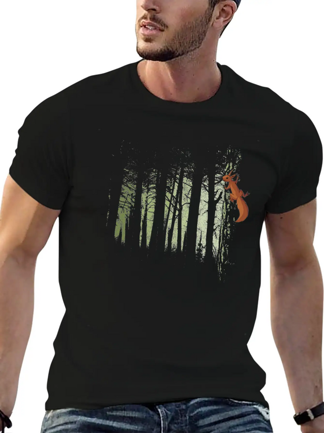 Climbing Squirrel Critter Romantic Twilight Forest Lightweight Cotton T-Shirt – Daily Comfort Graphic Shirt