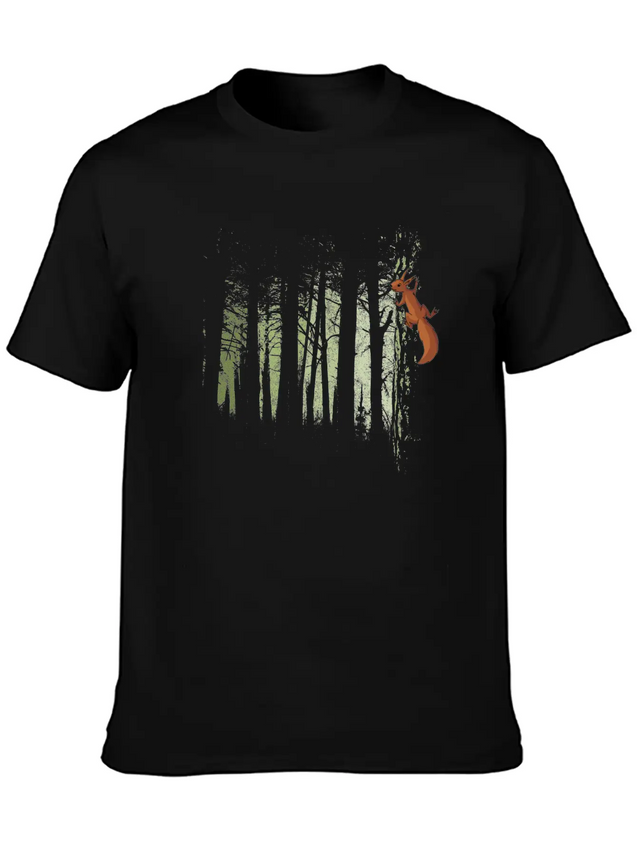 Climbing Squirrel Critter Romantic Twilight Forest Lightweight Cotton T-Shirt – Daily Comfort Graphic Shirt