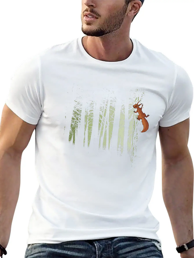 Climbing Squirrel Critter Romantic Twilight Forest Lightweight Cotton T-Shirt – Daily Comfort Graphic Shirt