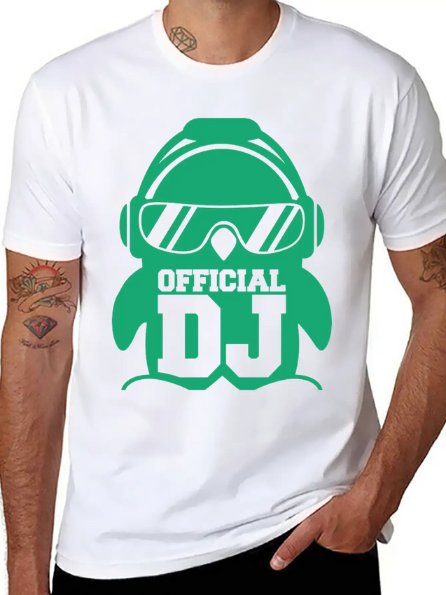 Cool Penguin Official DJ Bird Party Club Music Fun Lightweight Cotton T-Shirt – Daily Comfort Graphic Shirt