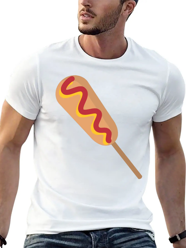 Corn Dog Cartoon Lightweight Cotton T-Shirt – Daily Comfort Graphic Shirt