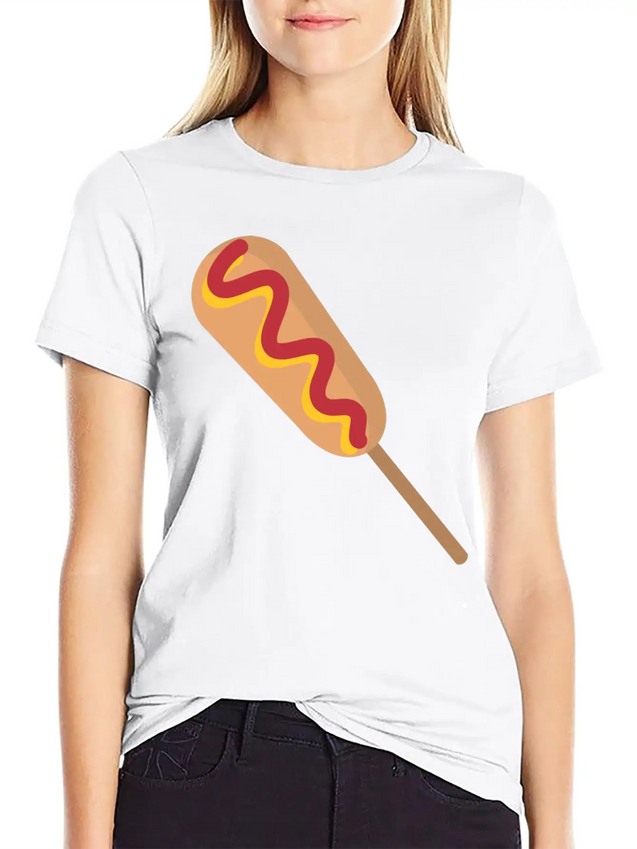 Corn Dog Cartoon Lightweight Cotton T-Shirt – Daily Comfort Graphic Shirt