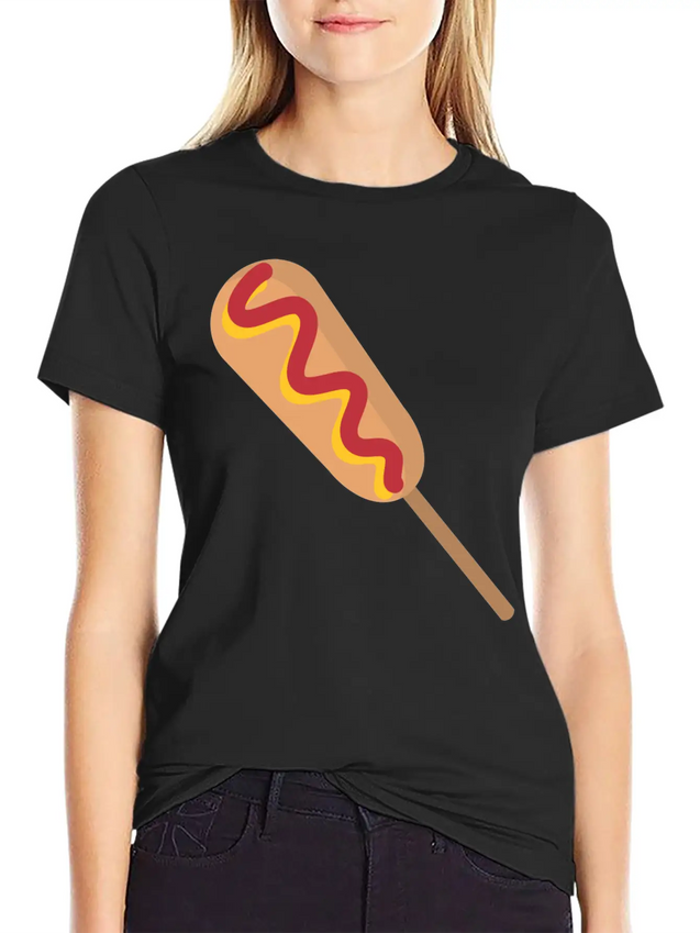 Corn Dog Cartoon Lightweight Cotton T-Shirt – Daily Comfort Graphic Shirt