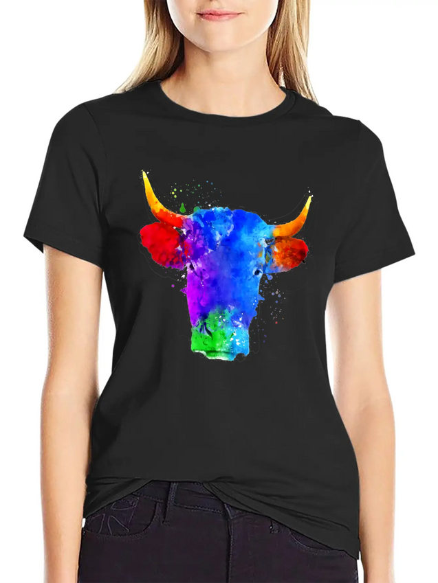 Cow Watercolor Art Lightweight Cotton T-Shirt – Daily Comfort Graphic Shirt