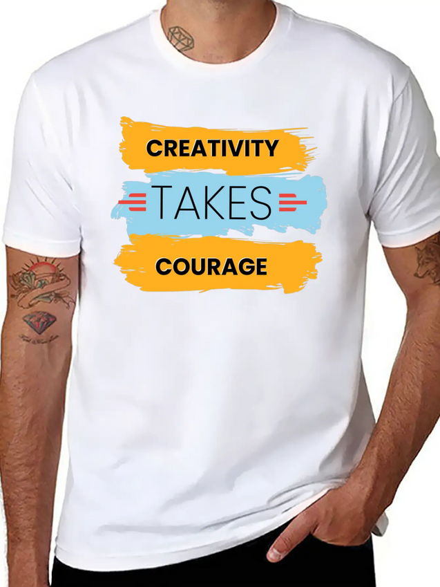 Creativity Takes Courage Amazing Black Male Tshirt Lightweight Cotton T-Shirt – Daily Comfort Graphic Shirt