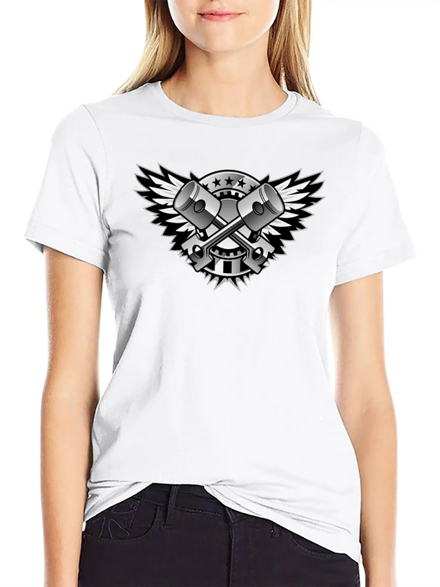 Crossed Pistons And Wings Logo Lightweight Cotton T-Shirt – Daily Comfort Graphic Shirt