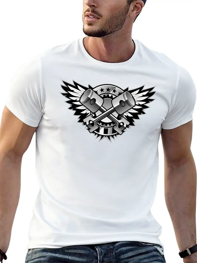 Crossed Pistons And Wings Logo Lightweight Cotton T-Shirt – Daily Comfort Graphic Shirt