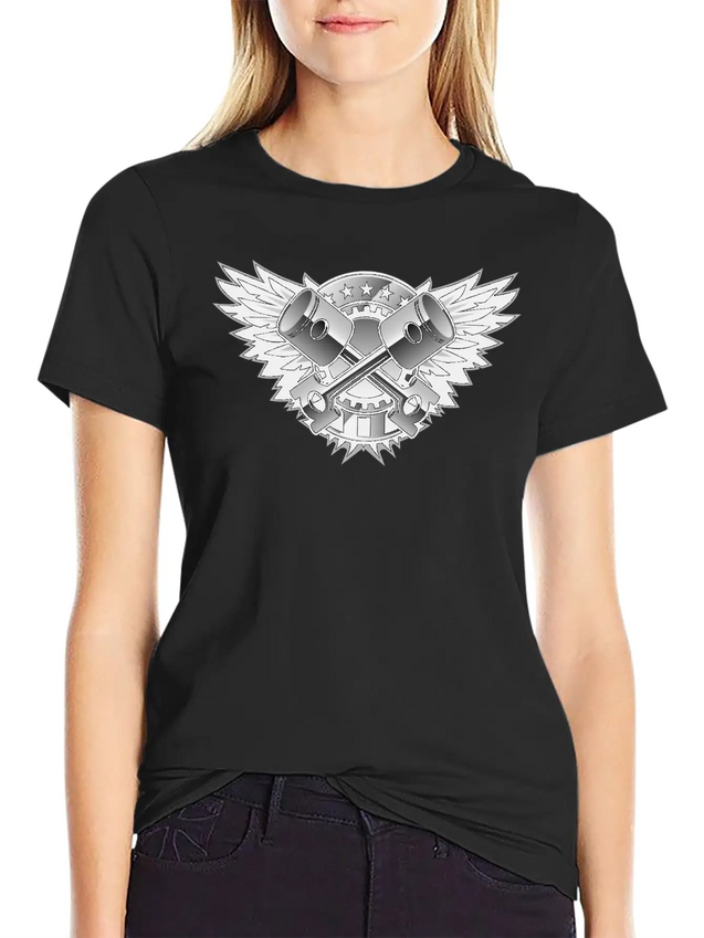 Crossed Pistons And Wings Logo Lightweight Cotton T-Shirt – Daily Comfort Graphic Shirt