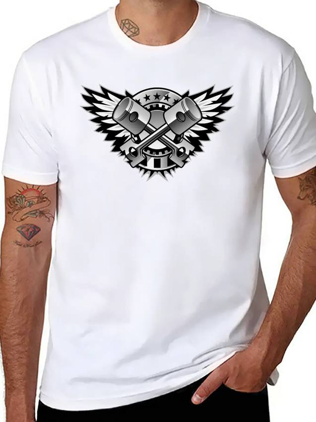 Crossed Pistons And Wings Logo Lightweight Cotton T-Shirt – Daily Comfort Graphic Shirt