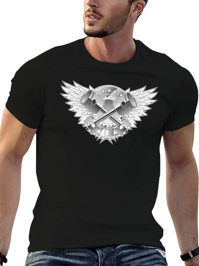 Crossed Pistons And Wings Logo Lightweight Cotton T-Shirt – Daily Comfort Graphic Shirt