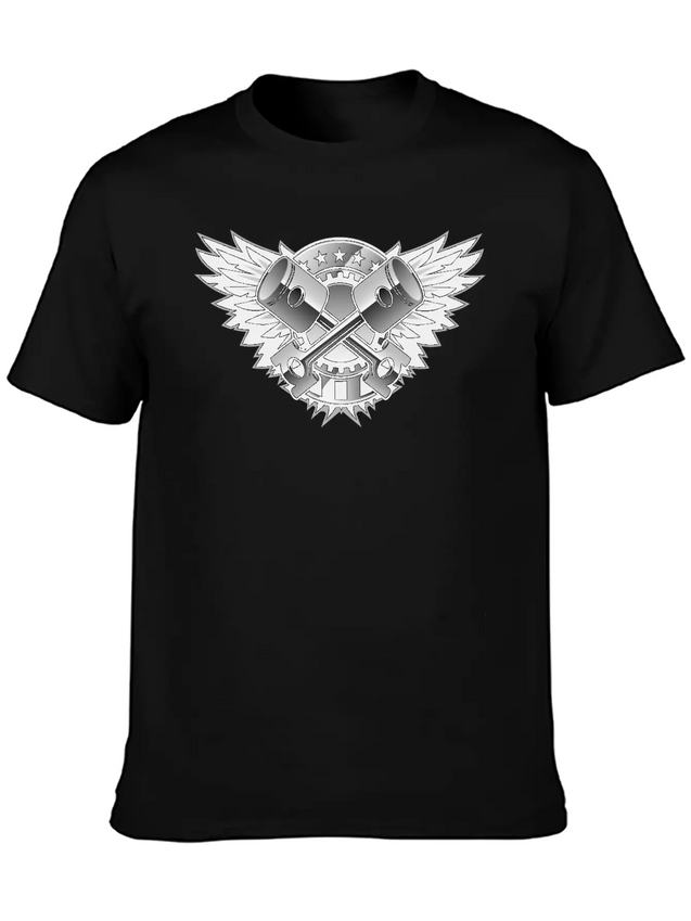 Crossed Pistons And Wings Logo Lightweight Cotton T-Shirt – Daily Comfort Graphic Shirt