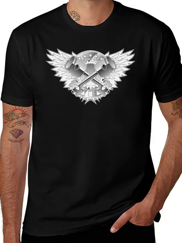 Crossed Pistons And Wings Logo Lightweight Cotton T-Shirt – Daily Comfort Graphic Shirt