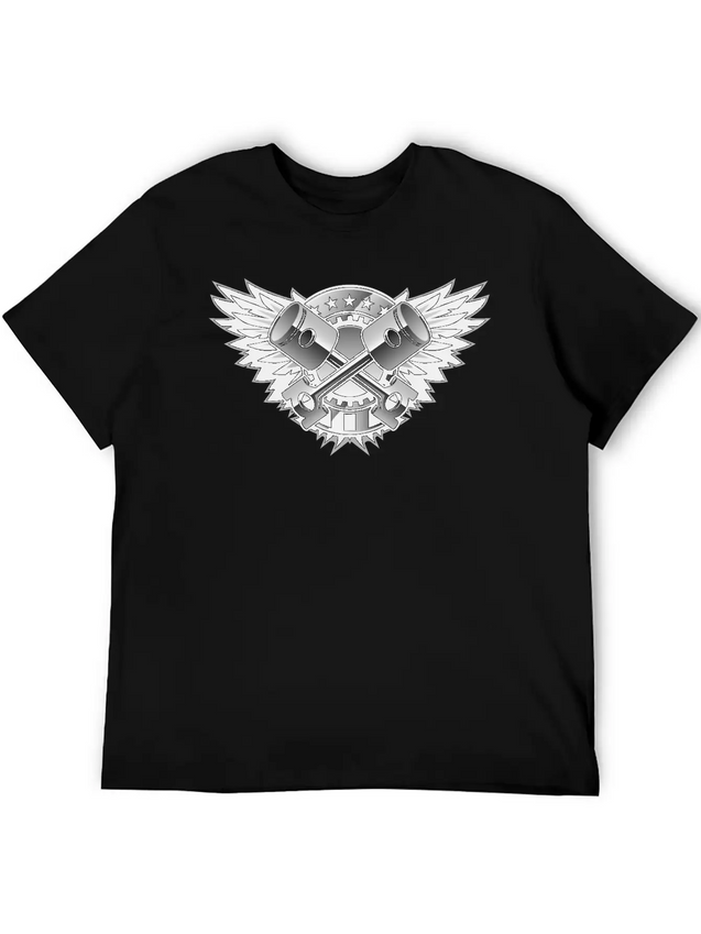 Crossed Pistons And Wings Logo Lightweight Cotton T-Shirt – Daily Comfort Graphic Shirt