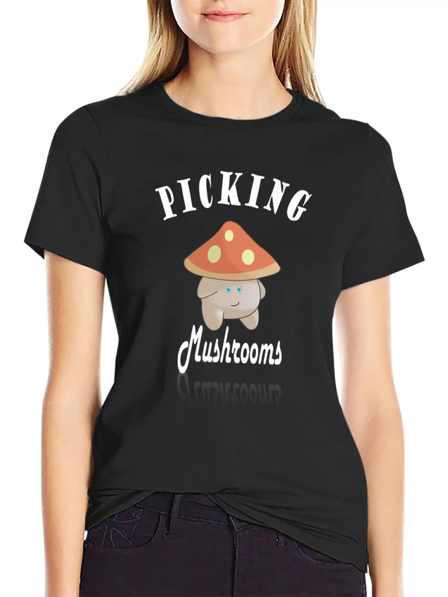 Cute Mushroom Picker Lightweight Cotton T-Shirt – Daily Comfort Graphic Shirt