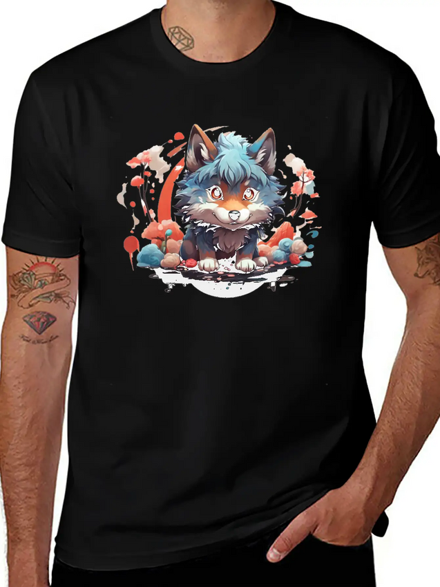 Cute Wolf Lightweight Cotton T-Shirt – Daily Comfort Graphic Shirt
