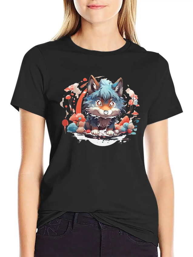 Cute Wolf Lightweight Cotton T-Shirt – Daily Comfort Graphic Shirt