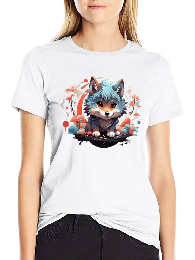Cute Wolf Lightweight Cotton T-Shirt – Daily Comfort Graphic Shirt