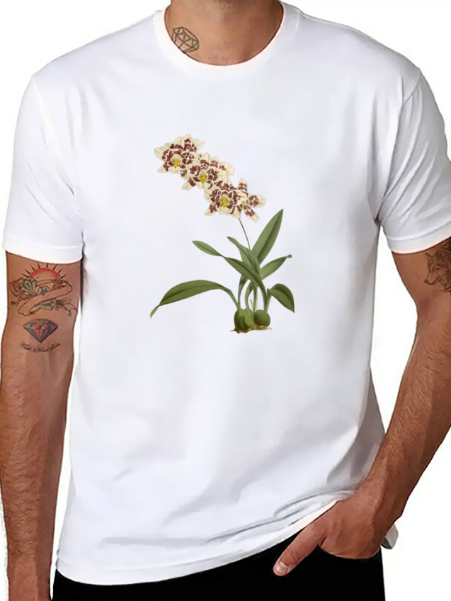 Cymbidium Orchid Botanical Illustration Lightweight Cotton T-Shirt – Daily Comfort Graphic Shirt