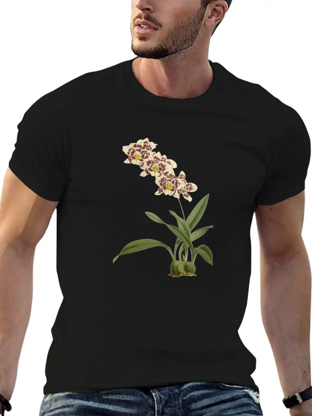 Cymbidium Orchid Botanical Illustration Lightweight Cotton T-Shirt – Daily Comfort Graphic Shirt