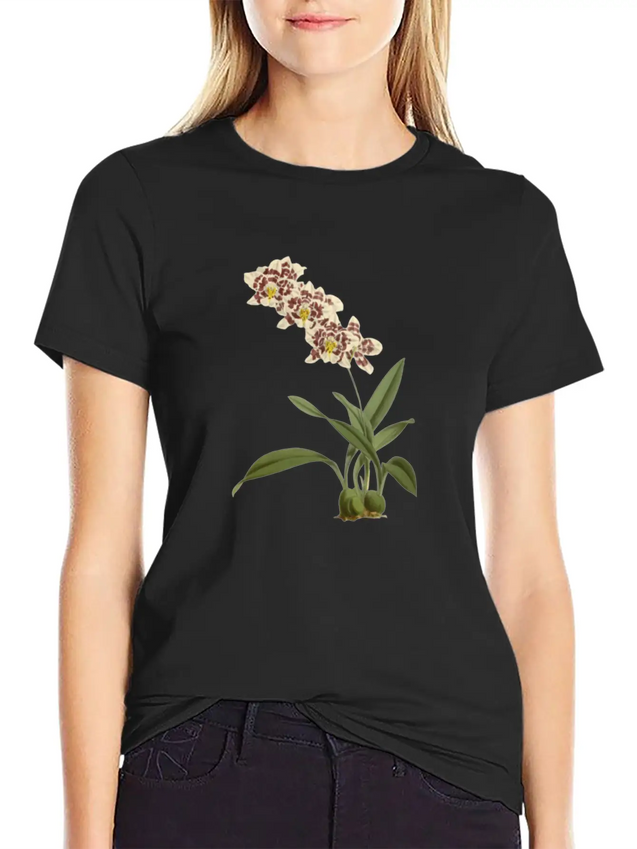 Cymbidium Orchid Botanical Illustration Lightweight Cotton T-Shirt – Daily Comfort Graphic Shirt