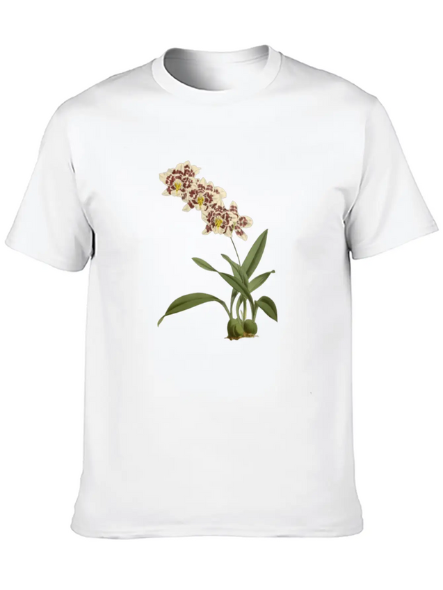 Cymbidium Orchid Botanical Illustration Lightweight Cotton T-Shirt – Daily Comfort Graphic Shirt