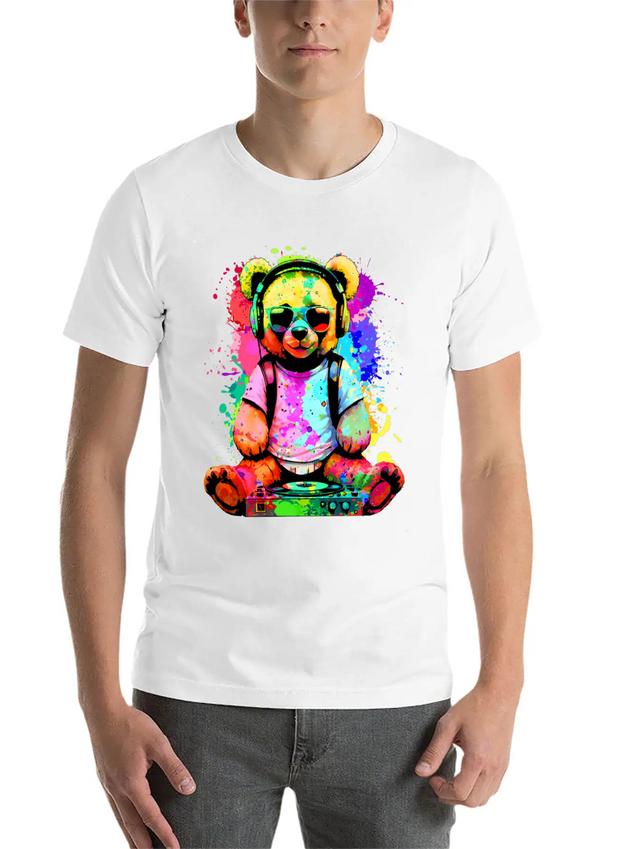 DJ Bear, Teddy, Cartoon, Music, Concerts Festivals Lightweight Cotton T-Shirt – Daily Comfort Graphic Shirt
