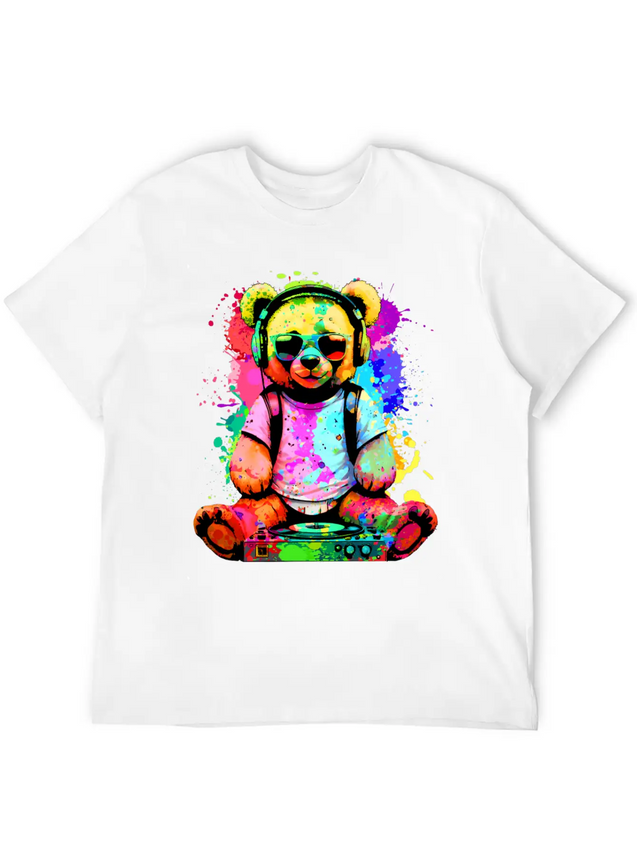 DJ Bear, Teddy, Cartoon, Music, Concerts Festivals Lightweight Cotton T-Shirt – Daily Comfort Graphic Shirt