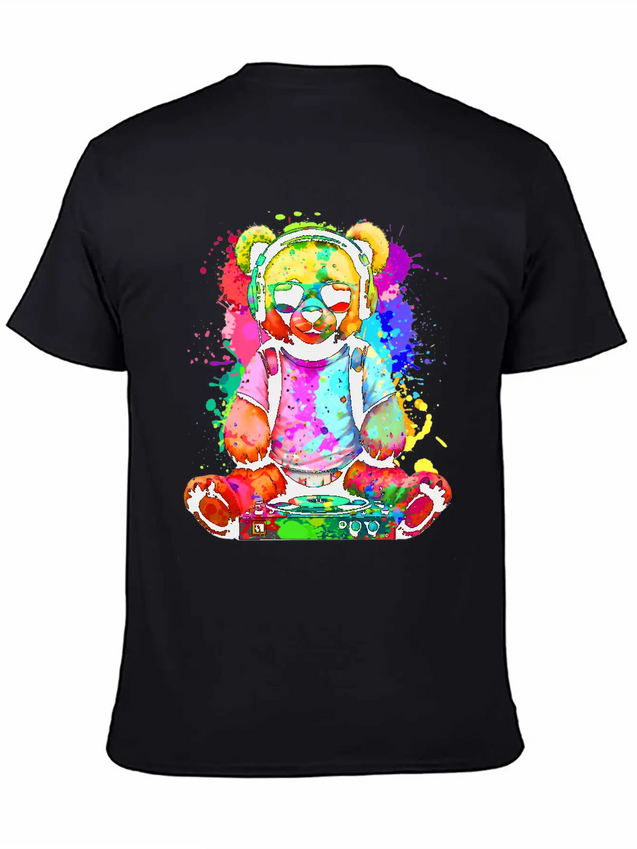 DJ Bear, Teddy, Cartoon, Music, Concerts Festivals Lightweight Cotton T-Shirt – Daily Comfort Graphic Shirt