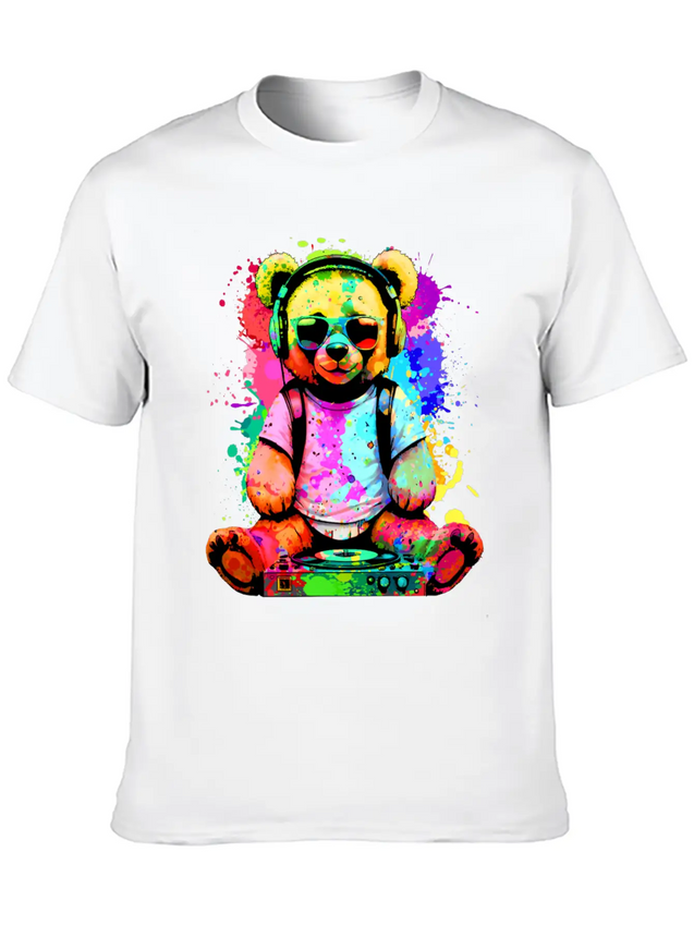 DJ Bear, Teddy, Cartoon, Music, Concerts Festivals Lightweight Cotton T-Shirt – Daily Comfort Graphic Shirt