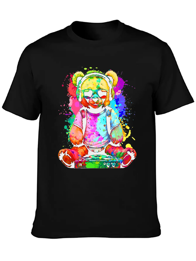 DJ Bear, Teddy, Cartoon, Music, Concerts Festivals Lightweight Cotton T-Shirt – Daily Comfort Graphic Shirt