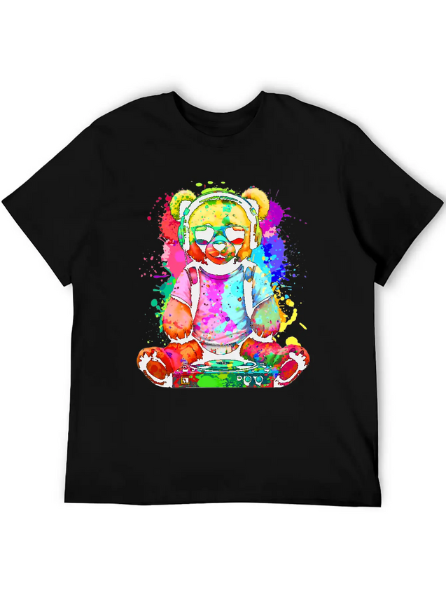 DJ Bear, Teddy, Cartoon, Music, Concerts Festivals Lightweight Cotton T-Shirt – Daily Comfort Graphic Shirt