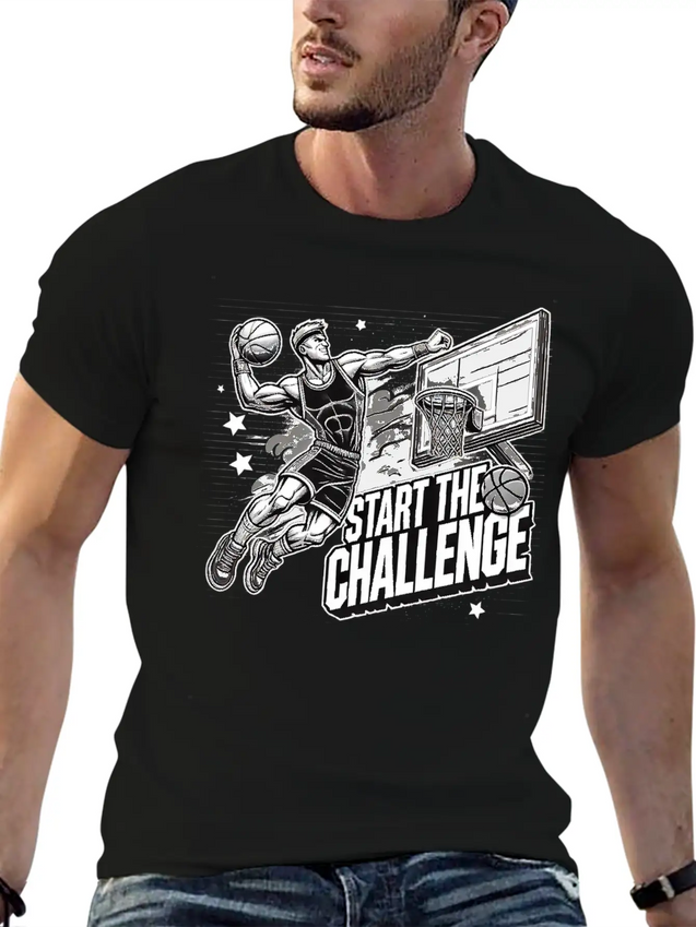 Dynamic Basketball Dunk - Start The Challenge Lightweight Cotton T-Shirt – Daily Comfort Graphic Shirt