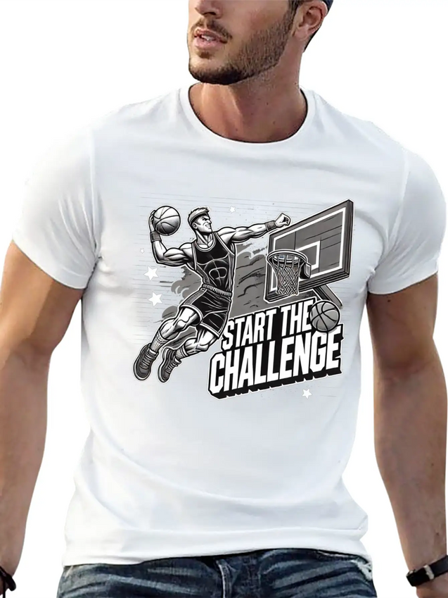 Dynamic Basketball Dunk - Start The Challenge Lightweight Cotton T-Shirt – Daily Comfort Graphic Shirt