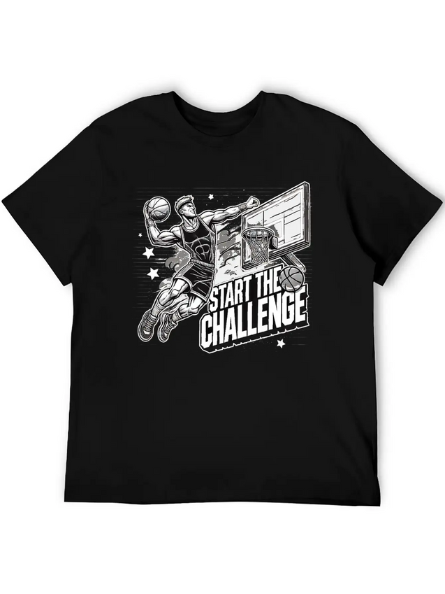 Dynamic Basketball Dunk - Start The Challenge Lightweight Cotton T-Shirt – Daily Comfort Graphic Shirt