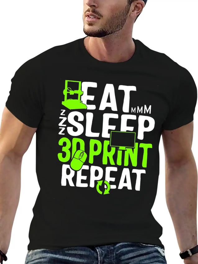 Eat Sleep 3D Print Repeat, Filament 3D Printer Lightweight Cotton T-Shirt – Daily Comfort Graphic Shirt