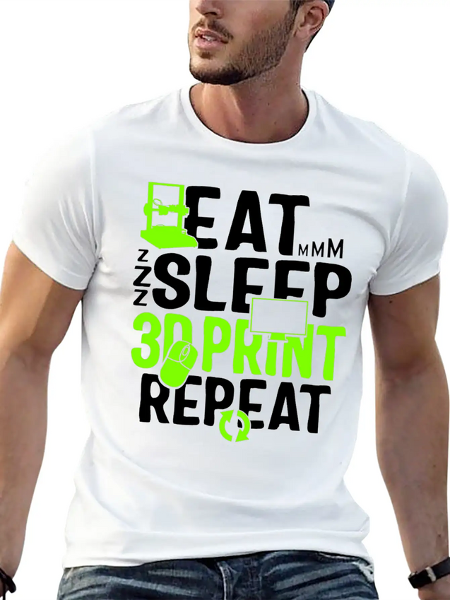 Eat Sleep 3D Print Repeat, Filament 3D Printer Lightweight Cotton T-Shirt – Daily Comfort Graphic Shirt