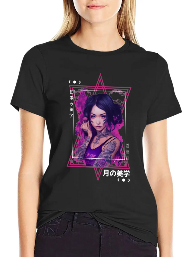 Edgy Japanese Tattoo Witch Aesthetic Vaporwave Gir Lightweight Cotton T-Shirt – Daily Comfort Graphic Shirt